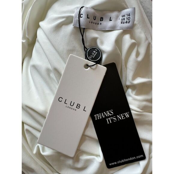 Club L BRIDAL Rehearsal Dinner One Shoulder Midi Scrunched Dress Sz 10 NWT - Picture 2 of 6